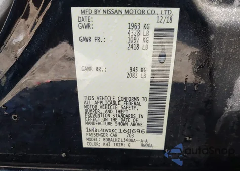2019 Nissan Altima 2.5 Sv from USA, damaged, VIN 1N4BL4DVXKC160696
